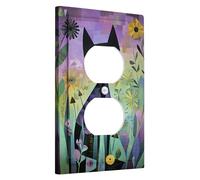 Fanciful - Placas de cubierta para interruptor de luz de gato, estilo de dibujos animados florales violetas para decoración de dormitorio, placas de pared termoplásticas, toma dúplex individual de