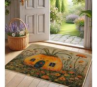 Fanciful Pumpkin House Felpudo para decoración de entrada al aire libre e interior, encantador diseño floral, resistente al agua, antideslizante, absorbe el polvo, fácil de limpiar, 73 x 43 cm
