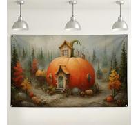 Fanciful Pumpkin House - Fondo decorativo de otoño de fantasía, acogedor accesorio de fotografía de otoño para eventos de fiesta de cosecha de Halloween, 71 x 43 pulgadas