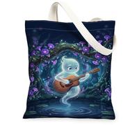 Fanciful Spirit - Bolsa de lona con diseño de fantasma, de 33 x 38 cm | Ilustración de espíritu fantástico, escena de bosque encantado, tema de guitarra musical, detalles florales vibrantes