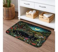 Fanciful - Tapete de baño floral de secado rápido, absorbente de gato y luna, antideslizante, tapete de ducha de franela lavable para jardín nocturno, alfombras de baño para baño, inodoro, baño