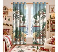 Fanciful Winter Forest - Cortinas opacas con diseño de libro de cuentos | Animales del bosque, cortinas de oscurecimiento, pueblo nevado, tema de bosque fantástico, tratamiento de ventana de