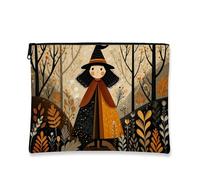 Fanciful Witch - Bolsa de maquillaje de fantasía de bosque otoñal, bolsa de viaje para mujer, organizador portátil de lona con cremallera, bolsa de aseo de Halloween, Naranja, 7x9 Inch, Bruja