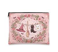 Fanciful Witchy - Bolsa de maquillaje con diseño floral de bruja de | Marco de corona floral, bolsa de cosméticos, paleta pastel suave, motivos espeluznantes, exhibición de tendedero