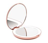Fancii Espejo de Bolsillo con Luz LED Natural para Maquillaje, Aumento de 1X/10X - Espejo Iluminado Plegable Portátil para Viaje de 127 mm, Oro Rosa (Lumi)