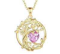 FANCIME Cadena de piedra de nacimiento para mujer, oro amarillo, chapado en oro, árbol de la vida, colgante de piedras preciosas, collar, joyas, regalos para mujeres, niñas, longitud de la cadena: 40
