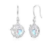 FANCIME Colgante de árbol de la vida, pendientes de plata de ley 925, pendientes colgantes de piedras preciosas redondas, piedras de nacimiento, joyas finas, regalos de cumpleaños para mujeres, Plata