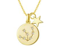 FANCIME Collar con Colgante de Signos del Zodiaco Acuario Horoscopo Collar para Mujer de Plata de Ley 925 Chapada Oro Amarillo y Circonita Cúbica - Longitud Cadena: 40 + 5 cm