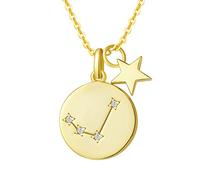 FANCIME Collar con Colgante de Signos del Zodiaco Aries Horoscopo Collar para Mujer de Plata de Ley 925 Chapada Oro Amarillo y Circonita Cúbica - Longitud Cadena: 40 + 5 cm