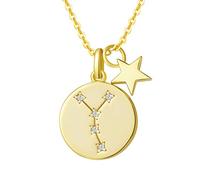 FANCIME Collar con Colgante de Signos del Zodiaco Cáncer Horoscopo Collar para Mujer de Plata de Ley 925 Chapada Oro Amarillo y Circonita Cúbica - Longitud Cadena: 40 + 5 cm