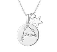 FANCIME Collar con Colgante de Signos del Zodiaco Capricornio Horoscopo Collar para Mujer de Plata de Ley 925 Chapada Oro Blanco y Circonita Cúbica - Longitud Cadena: 40 + 5 cm