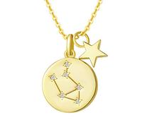 FANCIME Collar con Colgante de Signos del Zodiaco Libra Horoscopo Collar para Mujer de Plata de Ley 925 Chapada Oro Amarillo y Circonita Cúbica - Longitud Cadena: 40 + 5 cm