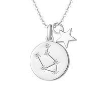 FANCIME Collar con Colgante de Signos del Zodiaco Libra Horoscopo Collar para Mujer de Plata de Ley 925 Chapada Oro Blanco y Circonita Cúbica - Longitud Cadena: 40 + 5 cm