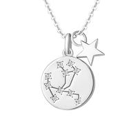 FANCIME Collar con Colgante de Signos del Zodiaco Sagitario Horoscopo Collar para Mujer de Plata de Ley 925 Chapada Oro Blanco y Circonita Cúbica - Longitud Cadena: 40 + 5 cm
