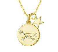 FANCIME Collar con Colgante de Signos del Zodiaco Tauro Horoscopo Collar para Mujer de Plata de Ley 925 Chapada Oro Amarillo y Circonita Cúbica - Longitud Cadena: 40 + 5 cm