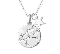 FANCIME Collar con Colgante de Signos del Zodiaco Virgo Horoscopo Collar para Mujer de Plata de Ley 925 Chapada Oro Blanco y Circonita Cúbica - Longitud Cadena: 40 + 5 cm