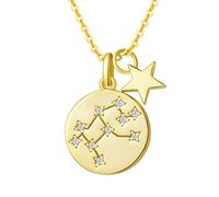 FANCIME Collar con Colgante de Signos del Zodiaco Virgo Horoscopo Collar para Mujer de Plata de Ley 925 Chapada Oro Amarillo y Circonita Cúbica - Longitud Cadena: 40 + 5 cm