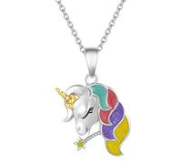FANCIME Collar con Colgante de Unicornio Collar de Plata de Ley 925 Chapada Oro Blanco y El Arte del Esmalte Joyería para Mujeres Niñas - Longitud Cadena: 40 + 5 cm