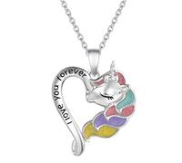 FANCIME Collar con Colgante de Unicornio Collar de Plata de Ley 925 Chapada Oro Blanco y El Arte del Esmalte Joyería para Mujeres Niñas - Longitud Cadena: 40 + 5 cm
