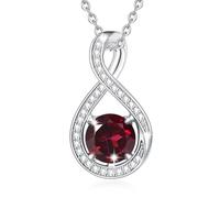 FANCIME Collar con piedra de nacimiento para mujer, joya fina de plata de ley, colgante infinito, regalo de cumpleaños para mujer y madre, cadena de extensión de 16 + 2, Oro Plata esterlina, Granate