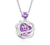 FANCIME Collar con piedra natal de pulso sin espinas para mujer, colgante de rosa de plata de ley, joyería fina, regalo de cumpleaños y Navidad para esposa, Plata esterlina Gema, Alejandrita