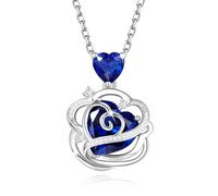 FANCIME Collar con piedra natal de pulso sin espinas para mujer, colgante de rosa de plata de ley, joyería fina, regalo de cumpleaños y Navidad para esposa, Plata esterlina Gema, Zafiro sintético