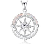 FANCIME Collar de brújula para mujer, plata de ley, brújula, joyería con colgante de ópalo, joyería fina, piedras preciosas, cumpleaños, día de la madre, regalos para esposa y mujer, 18 inches, Plata