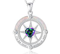 FANCIME Collar de brújula para mujer, plata de ley, brújula, joyería con colgante de ópalo, joyería fina, piedras preciosas, cumpleaños, día de la madre, regalos para esposa y mujer, Plata esterlina