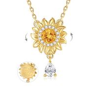 FANCIME Collar de girasol de plata de ley chapada en oro amarillo chapado en oro amarillo, cadena antiestrés, tú eres mi sol Fidget joyas giratorias joyas cumpleaños Navidad regalos para mujer mujer