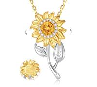 FANCIME Collar de girasol de plata de ley chapado en oro con cadena antiestrés, tú eres mi sol Fidget joyas giratorias regalo de cumpleaños Navidad para mujer mujer tu, Plata esterlina Oro, Circonia