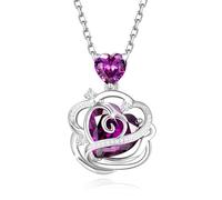 FANCIME Collar de piedra natal de pulso sin espinas para mujer, colgante de rosa de plata de ley, joyería fina, regalo de cumpleaños y Navidad para esposa, Plata esterlina, Circonia cúbica
