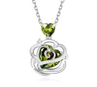 FANCIME Collar de piedra natal de pulso sin espinas para mujer, colgante de rosa de plata de ley, joyería fina, regalo de cumpleaños y Navidad para esposa, Plata esterlina, Circonia cúbica