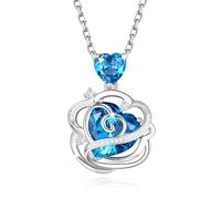 FANCIME Collar de piedra natal de pulso sin espinas para mujer, colgante de rosa de plata de ley, joyería fina, regalo de cumpleaños y Navidad para esposa, Plata esterlina, Circonia cúbica