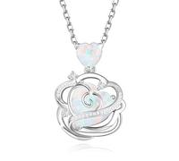 FANCIME Collar de piedra natal de pulso sin espinas para mujer, colgante de rosa de plata de ley, joyería fina, regalo de cumpleaños y Navidad para esposa, Plata esterlina, Circonia cúbica