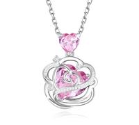 FANCIME Collar de piedra natal de pulso sin espinas para mujer, colgante de rosa de plata de ley, joyería fina, regalo de cumpleaños y Navidad para esposa, Plata esterlina, Circonia cúbica