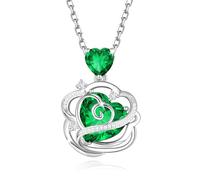 FANCIME Collar de piedra natal de pulso sin espinas para mujer, colgante de rosa de plata de ley, joyería fina, regalo de cumpleaños y Navidad para esposa, Plata esterlina, Circonia cúbica