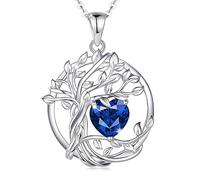 FANCIME Collar de piedra natal del árbol de la vida para mujer, joyería de árbol de plata de ley, colgante de zafiro para cumpleaños de septiembre, piedra preciosa azul, regalos de aniversario
