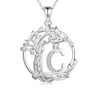 FANCIME Collares con inicial del árbol de la vida para mujer, joyería de árbol de plata de ley, colgante de letra de diamante de imitación, circonita cúbica, regalo personalizado de cumpleaños, día de