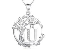 FANCIME Collares con inicial del árbol de la vida para mujer, joyería de árbol de plata de ley, colgante de letra de diamante de imitación, circonita cúbica, regalo personalizado de cumpleaños, día de