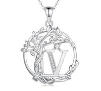 FANCIME Collares con inicial del árbol de la vida para mujer, joyería de árbol de plata de ley, colgante de letra de diamante de imitación, circonita cúbica, regalo personalizado de cumpleaños, día de