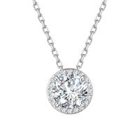 FANCIME Lab-Grown - Cadena colgante de diamante con forma de halo, colores D-E, pureza VS Diamante, plata de ley 925, regalo de joyería para mujer, longitud de la cadena: 40 + 5 cm, Plata esterlina,