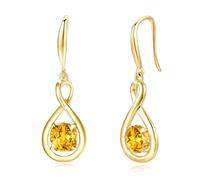 FANCIME Pendientes colgantes de plata de ley 925, chapados en oro amarillo, con piedra natal infinita, joyería fina, regalos de cumpleaños para su madre y esposa, Plata de ley Oro amarillo, Citrino