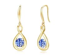 FANCIME Pendientes colgantes de plata de ley 925, chapados en oro amarillo, con piedra natal infinita, joyería fina, regalos de cumpleaños para su madre y esposa, Plata de ley Oro amarillo, Turquesa