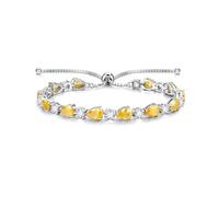 FANCIME Pulsera Tenis de Piedra de Nacimiento para Mujer Plata de Ley Bañada en Oro Blanco Brazalete Tenis Bolo con Gema Pera Regalo de Joyería Fina Navidad Aniversario Cumpleaños para Ella Esposa