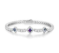 FANCIME Pulseras de piedra natal de plata de ley de 4 mm, pulseras de tenis cuadradas de piedras preciosas para cumpleaños, día de la madre, regalos para mujeres, 7.2 pulgadas, JUNE-Alexandrite, Plata
