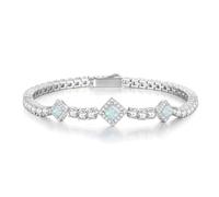 FANCIME Pulseras de piedra natal de plata de ley de 4 mm, pulseras de tenis cuadradas de piedras preciosas para cumpleaños, día de la madre, regalos para mujeres, 7.2 pulgadas, OCT-Opal, Plata