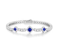 FANCIME Pulseras de piedra natal de plata de ley de 4 mm, pulseras de tenis cuadradas de piedras preciosas para cumpleaños, día de la madre, regalos para mujeres, 7.2 pulgadas, SEP-Sapphire, Plata