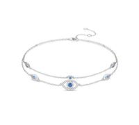 FANCIME Tobillera para mujer, plata de ley 925 con capas de mal de ojo, cadena ajustable con cuentas turcas, joyería de playa turca, regalos para mujeres, mediano, plata de ley, topacio creado