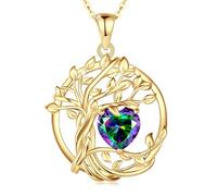 FANCIME Tree of Life Árbol de la Vida Collar de Piedra de Nacimiento Collar de Plata de Ley Colgante de Piedra de Nacimiento Cadena de Piedra Preciosa Aniversario Cumpleaños Joyería Navidad Regalos