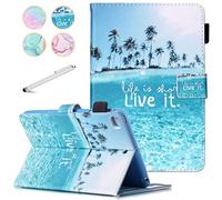 Fancity Funda para iPad Mini 5/4/3/2, Protectora de PU Cuero Inteligente con Auto Wake/Sleep, Soporte, Ranura para Tarjeta y Portalápices - 7.9 Pulgadas, Playa